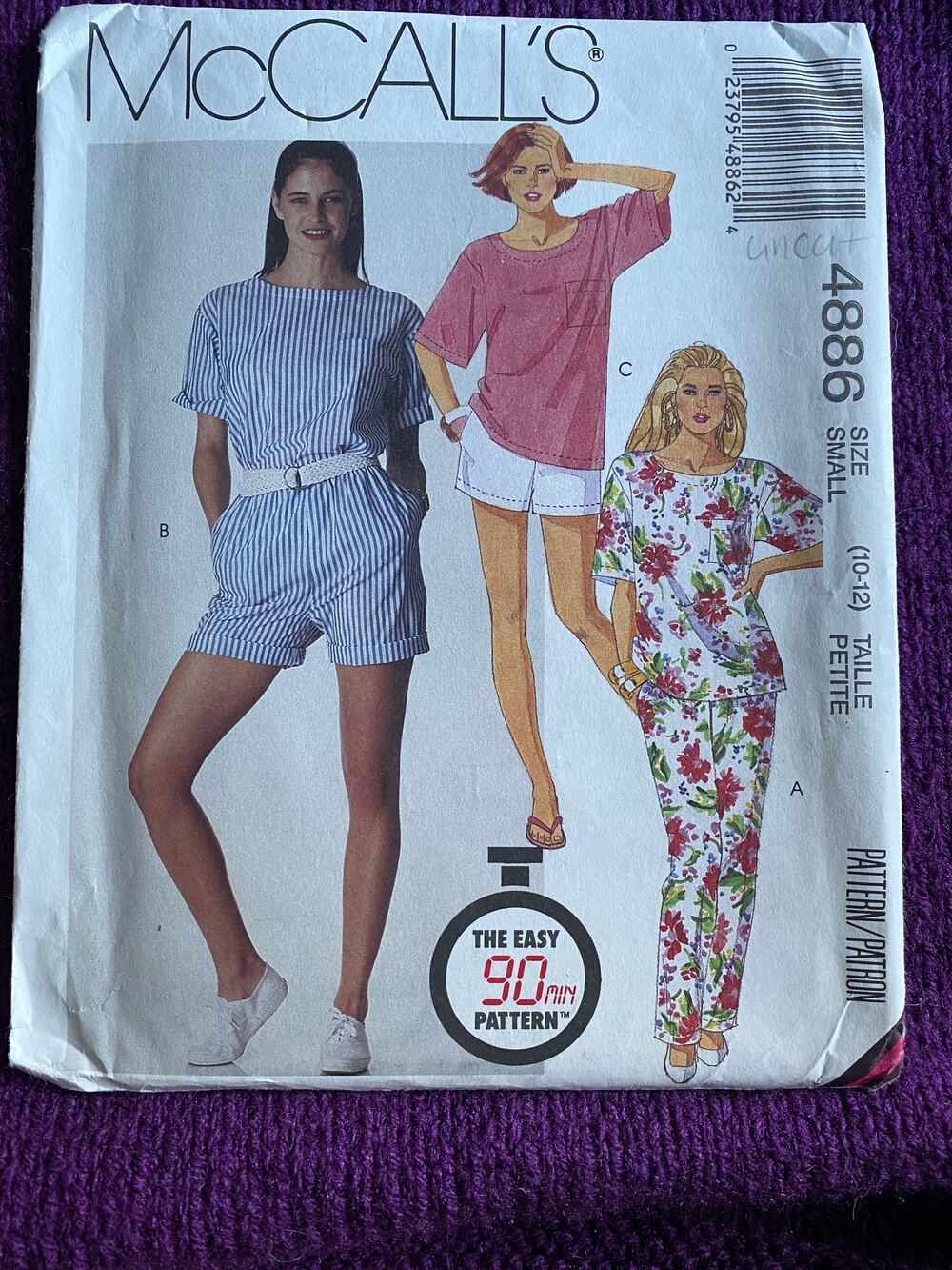 McCalls 4886 top shorts pants sewing pattern sz 10 12